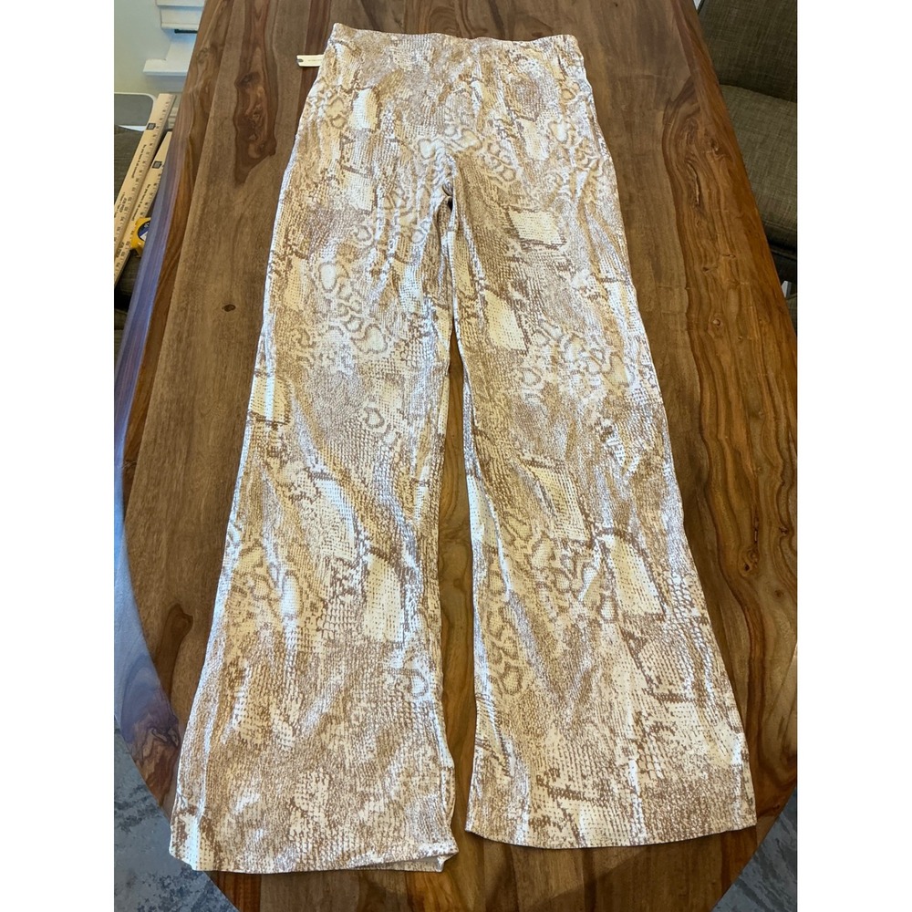 Anthropologie Snake Print Wide Leg Pant L Tall NWT Brown Cream Viscose OB2240383 - Picture 3 of 10